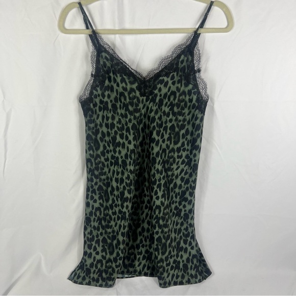 Victoria's Secret Other - Victoria’s Secret Green Leopard Print Lace Trim Slip Dress